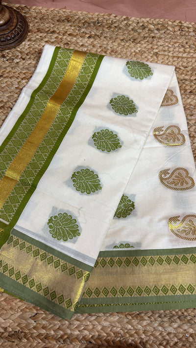 Set saree with Olive green and gold thread weave
