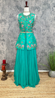 Clearance - Peacock green skirt with Embroidered peplum top (no dupatta)