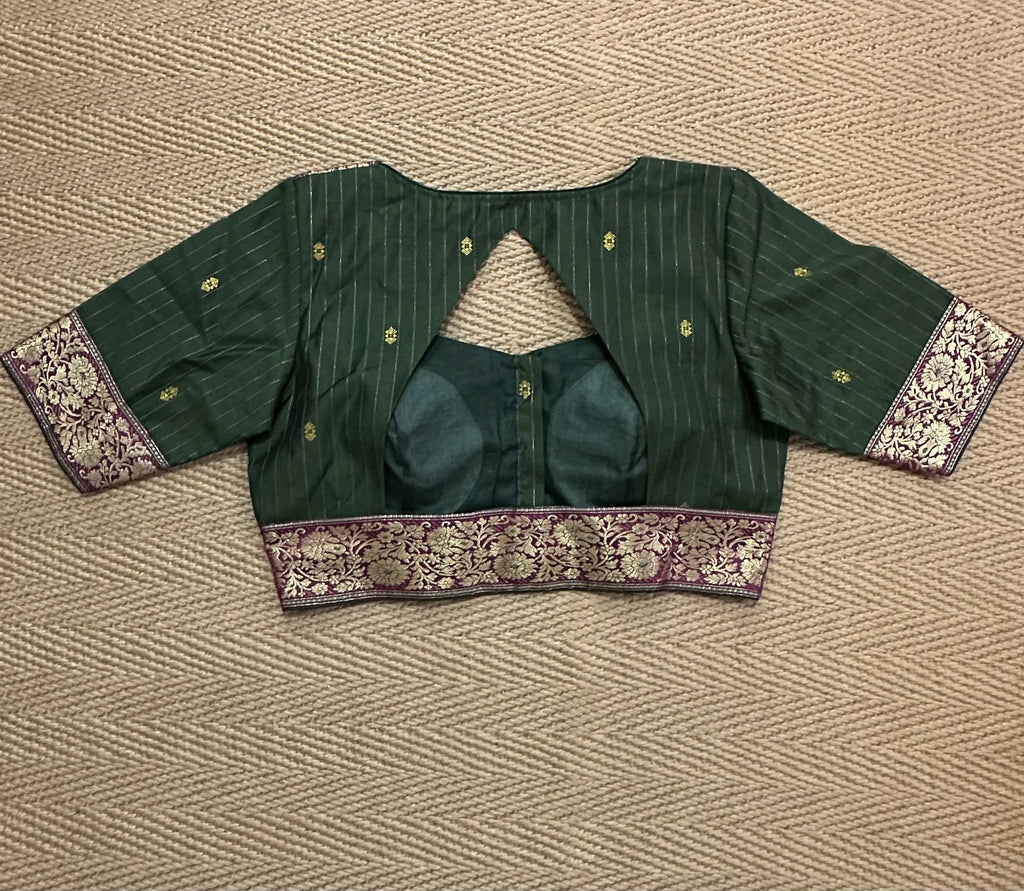 Green silk cotton blouse with  sleeves