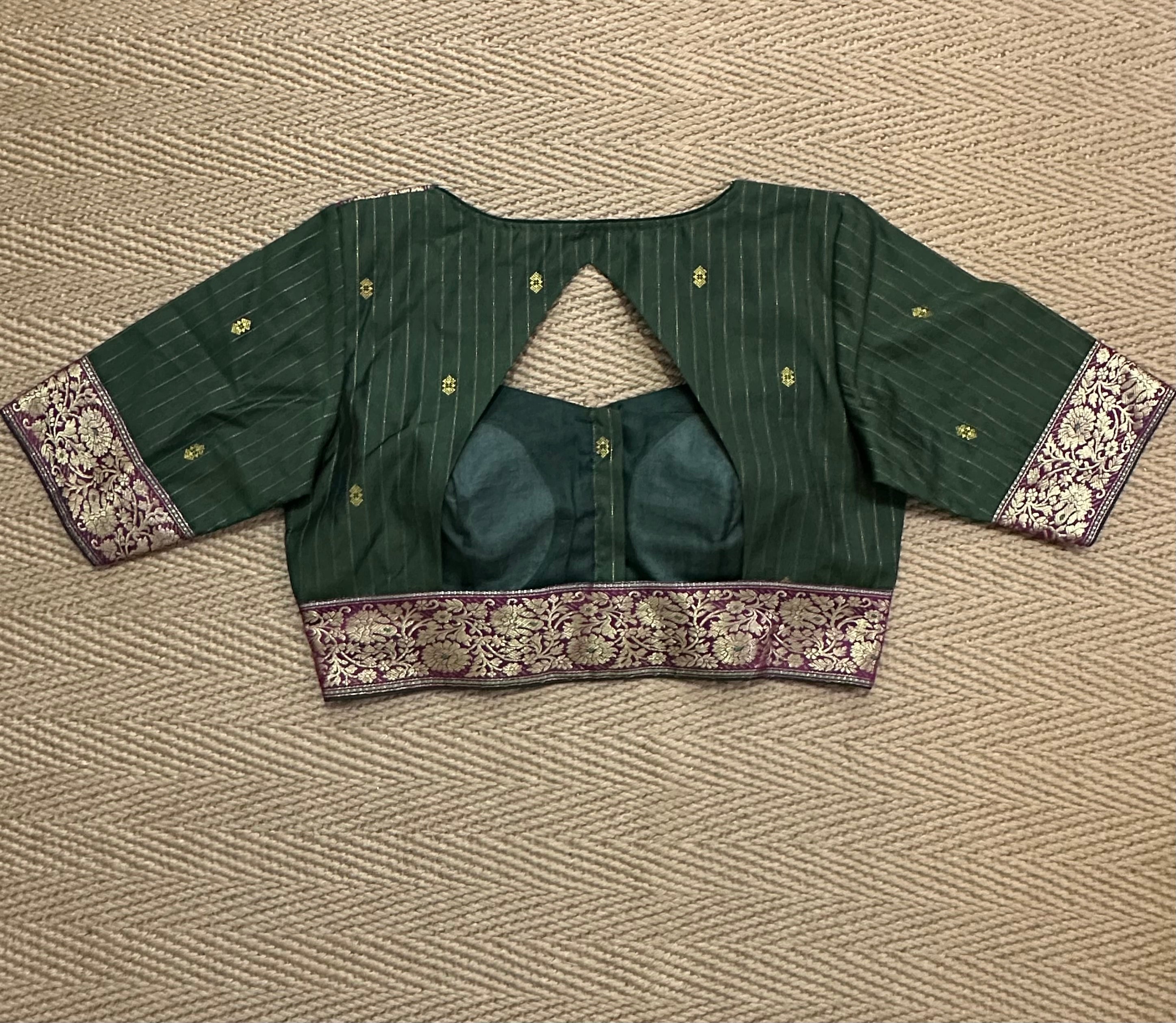 Green silk cotton blouse with  sleeves