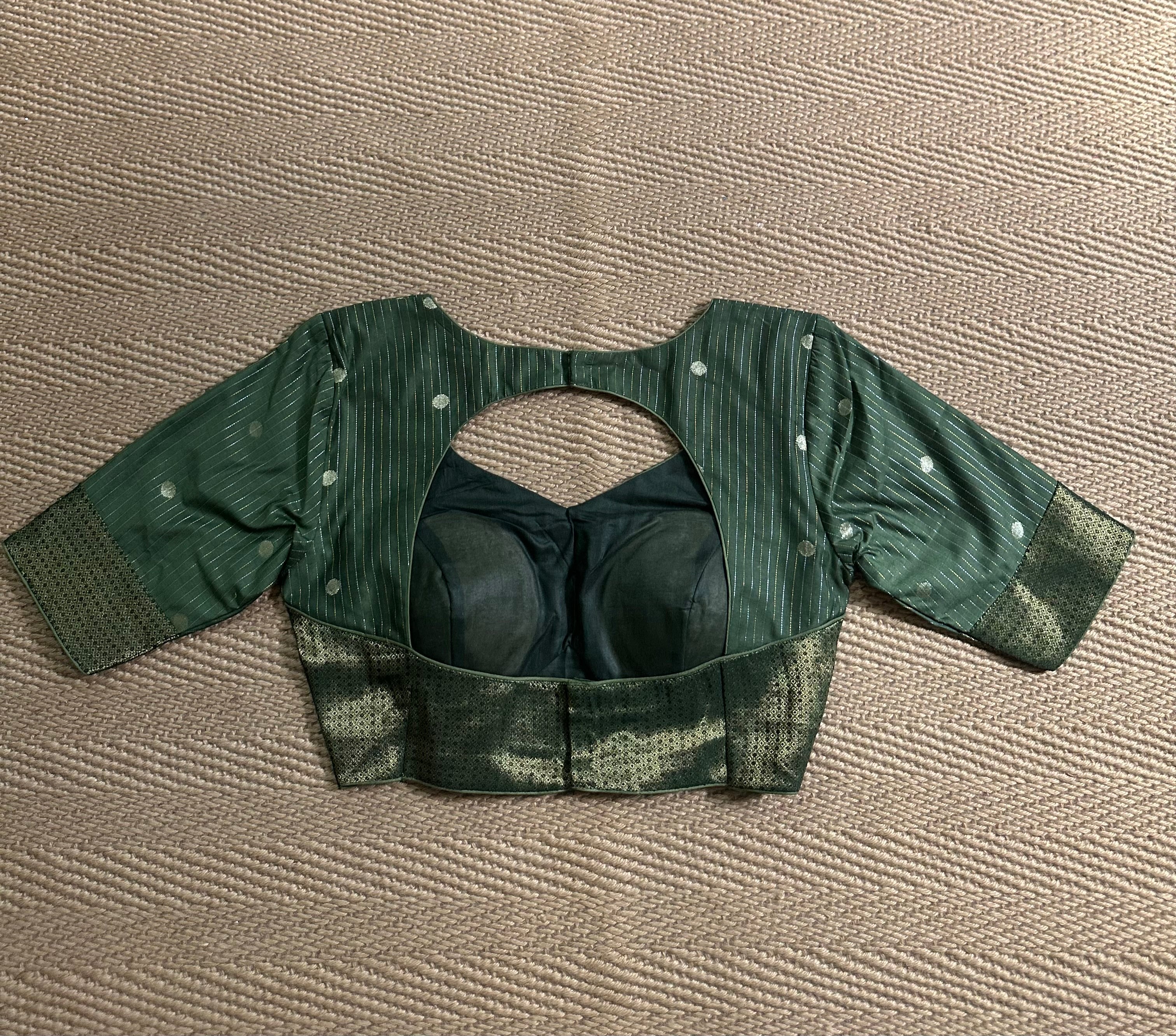 Olive green silk cotton blouse with sleeves