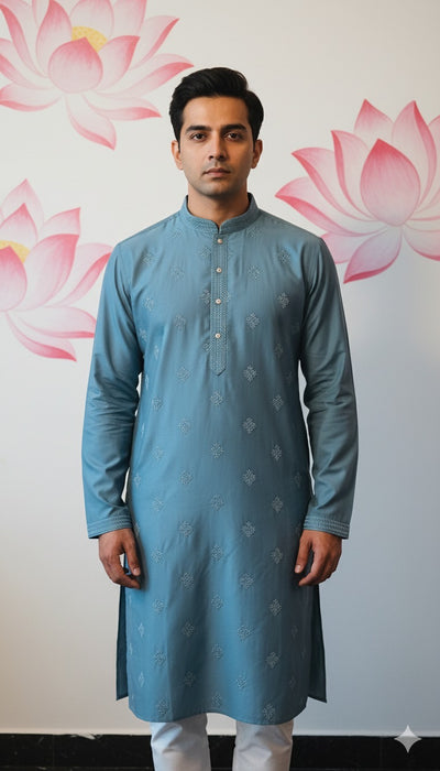 Pastel blue cotton silk kurta