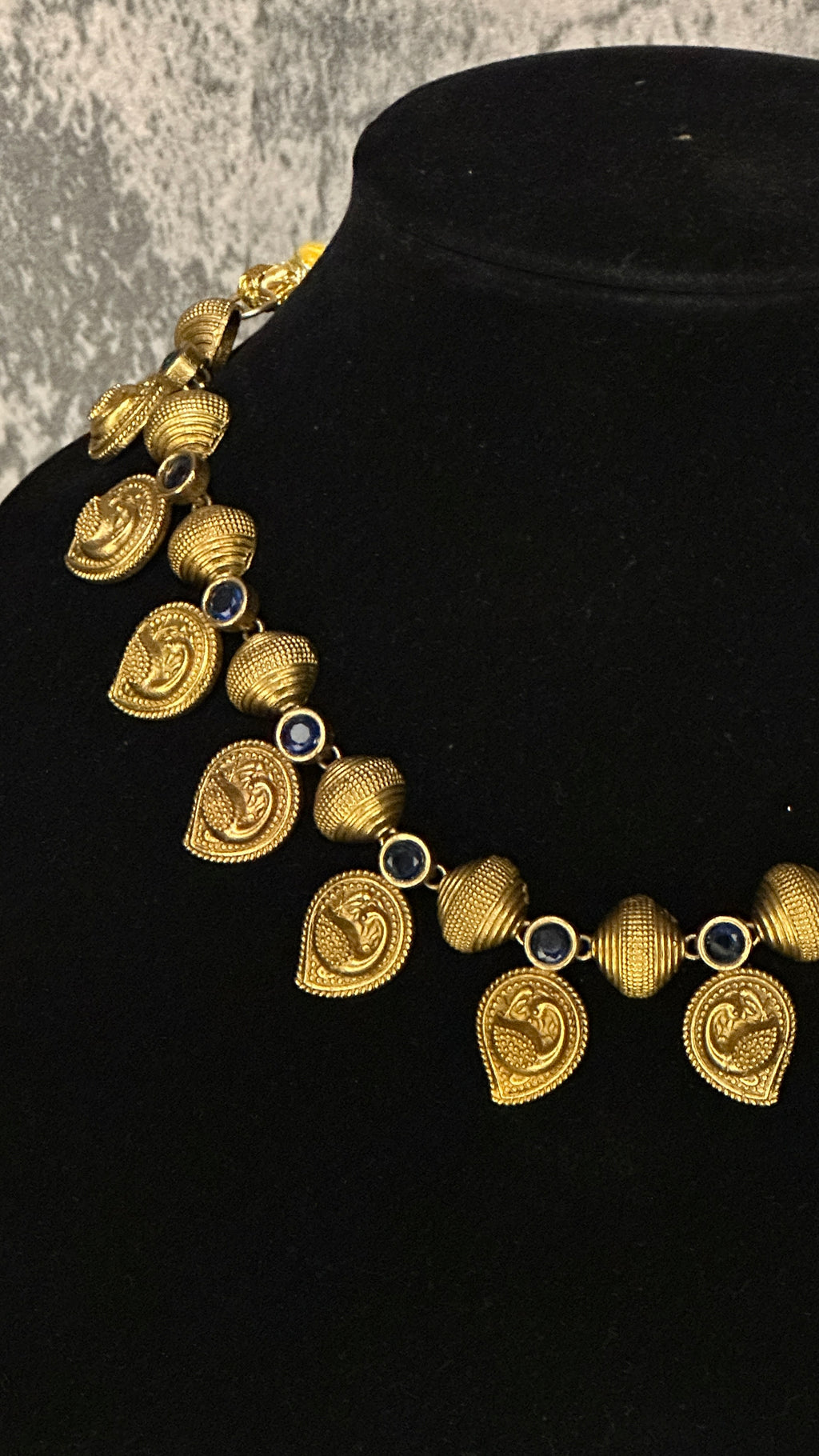 Brass mango necklace with blue stone and stud