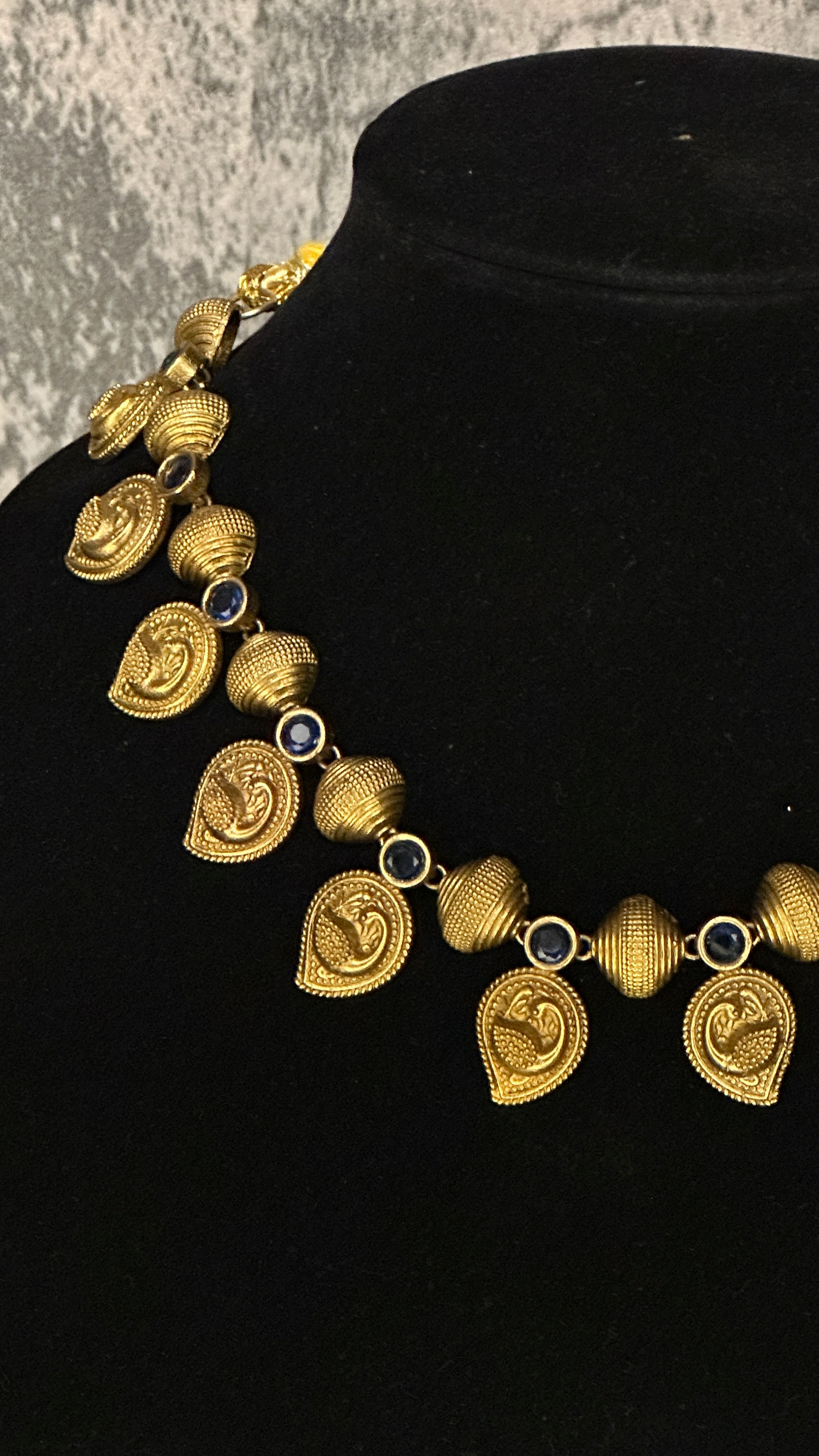 Brass mango necklace with blue stone and stud
