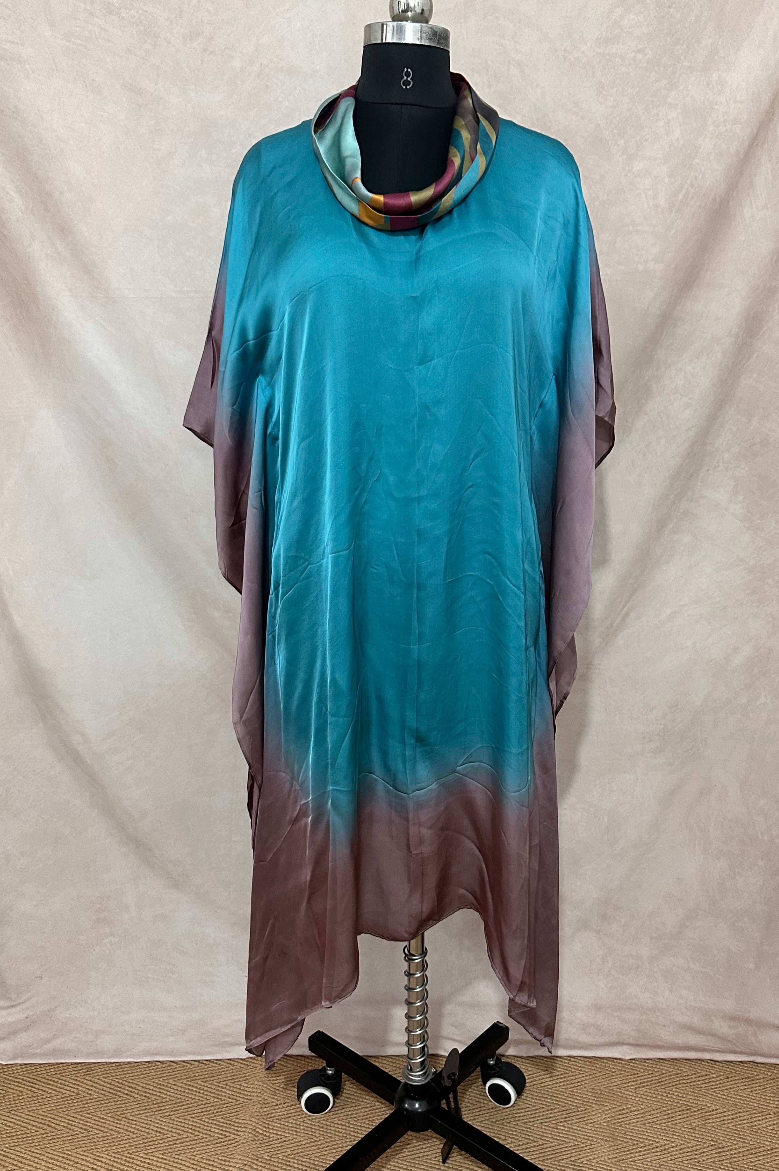 Shaded kaftan in satin silk , fits up to size 44