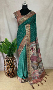 Semi tussar silk bandini and kalamkari print saree, with BP