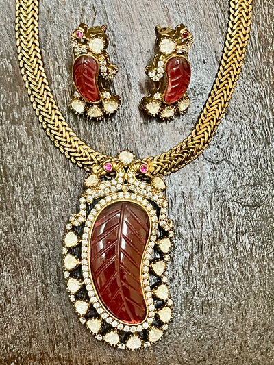 Victorian Necklace with Ruby pendent and earring