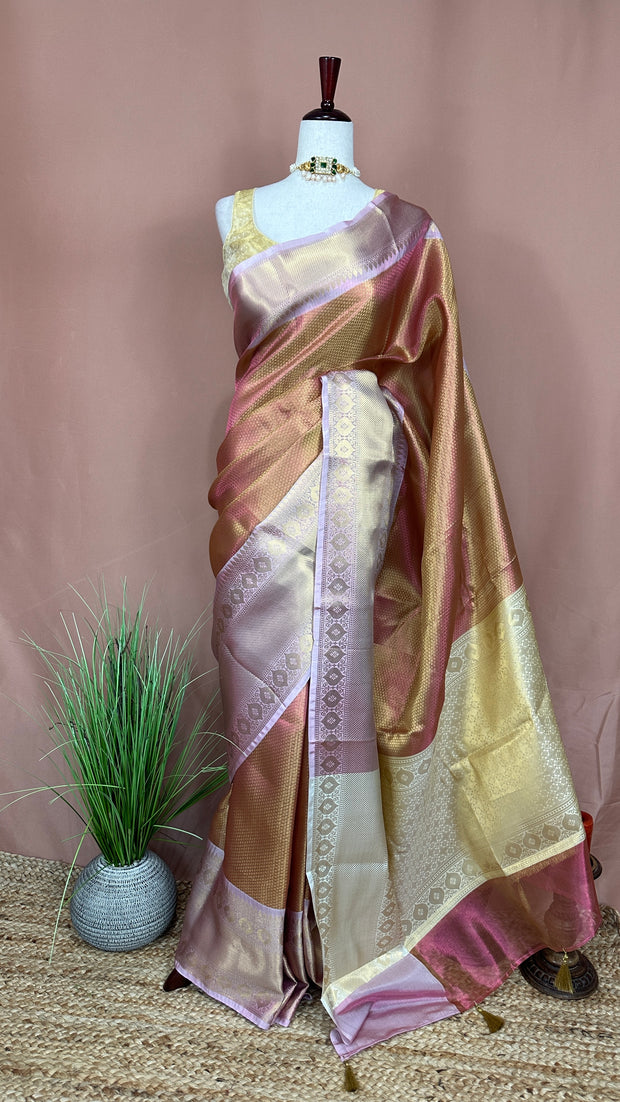 Semi Kanchivaram brocade saree with stitched blouse