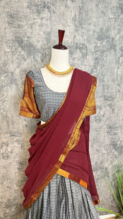 light grey narayanpettu half saree set