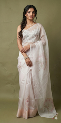 Pastel pink silk organza saree with digital print, with BP