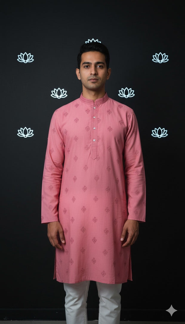 Dark brick red color cotton silk kurta
