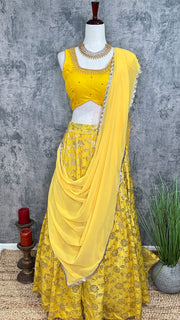 Yellow Banarsi Skirt with Blouse and Dupatta