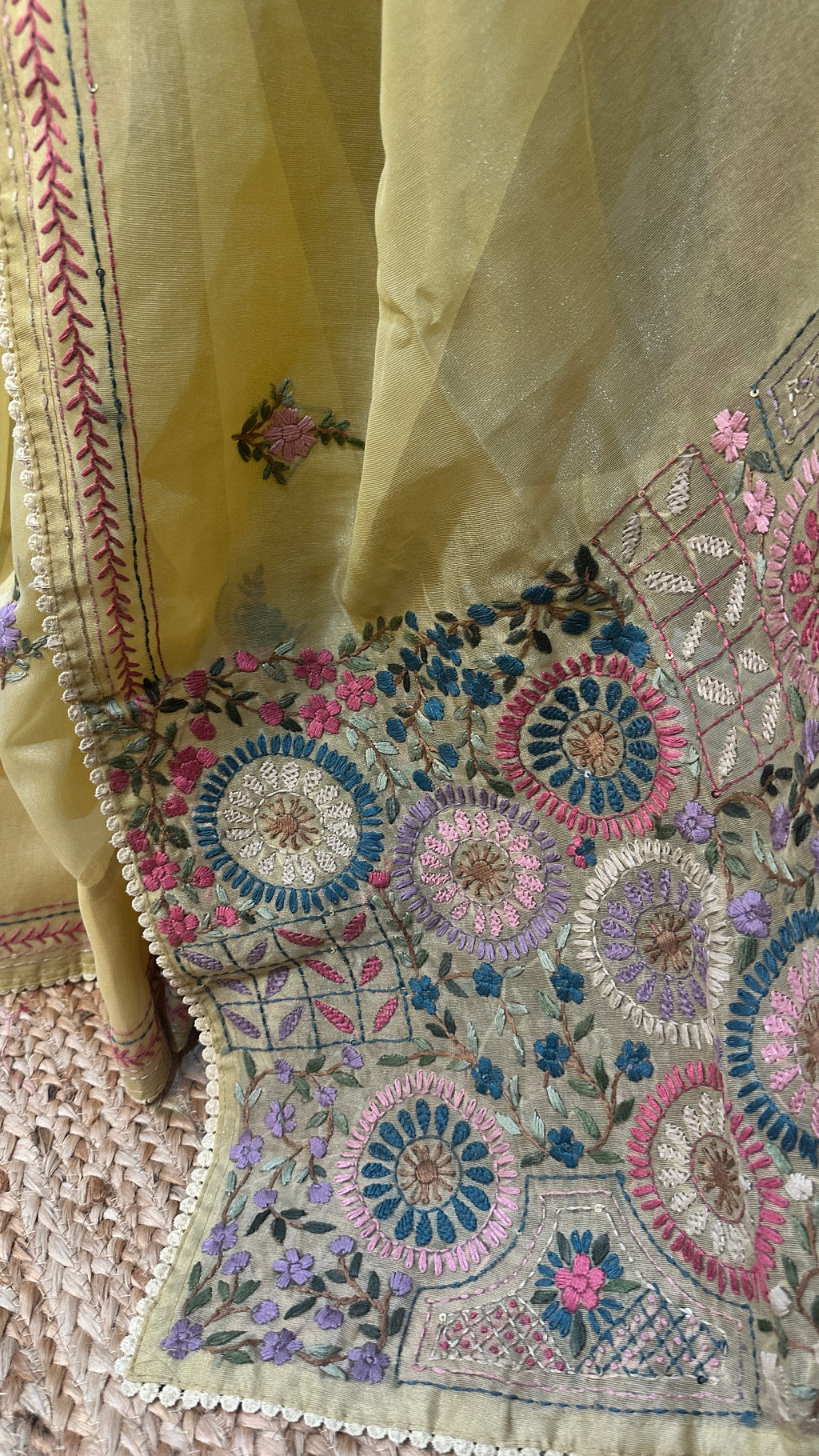 Tissue cotton saree with handwork and stitched blouse