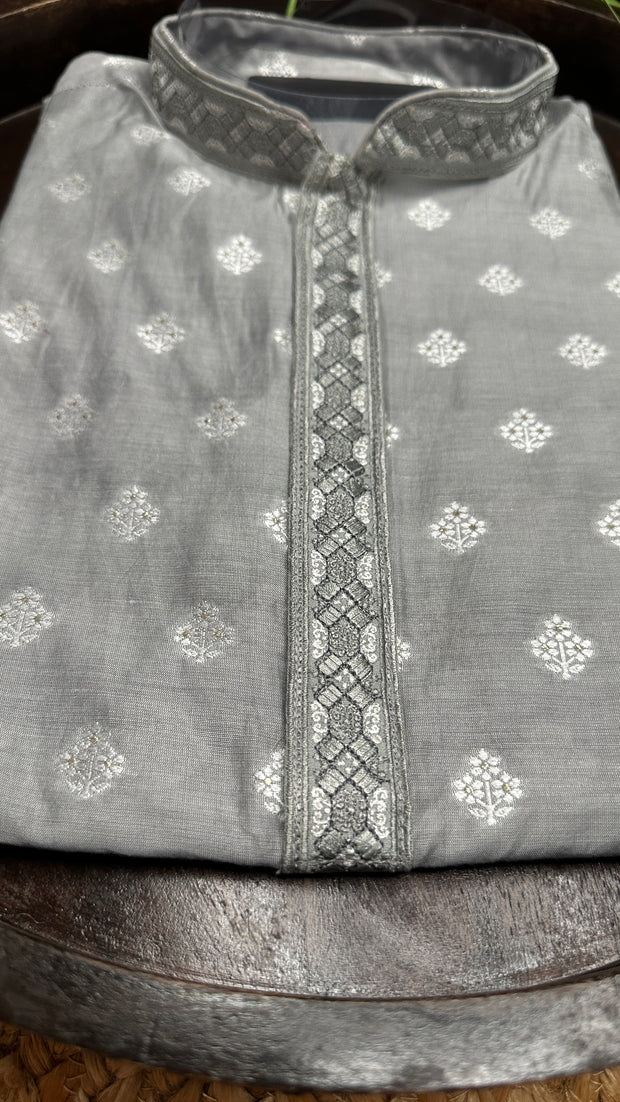 Grey cotton silk kurta - 40