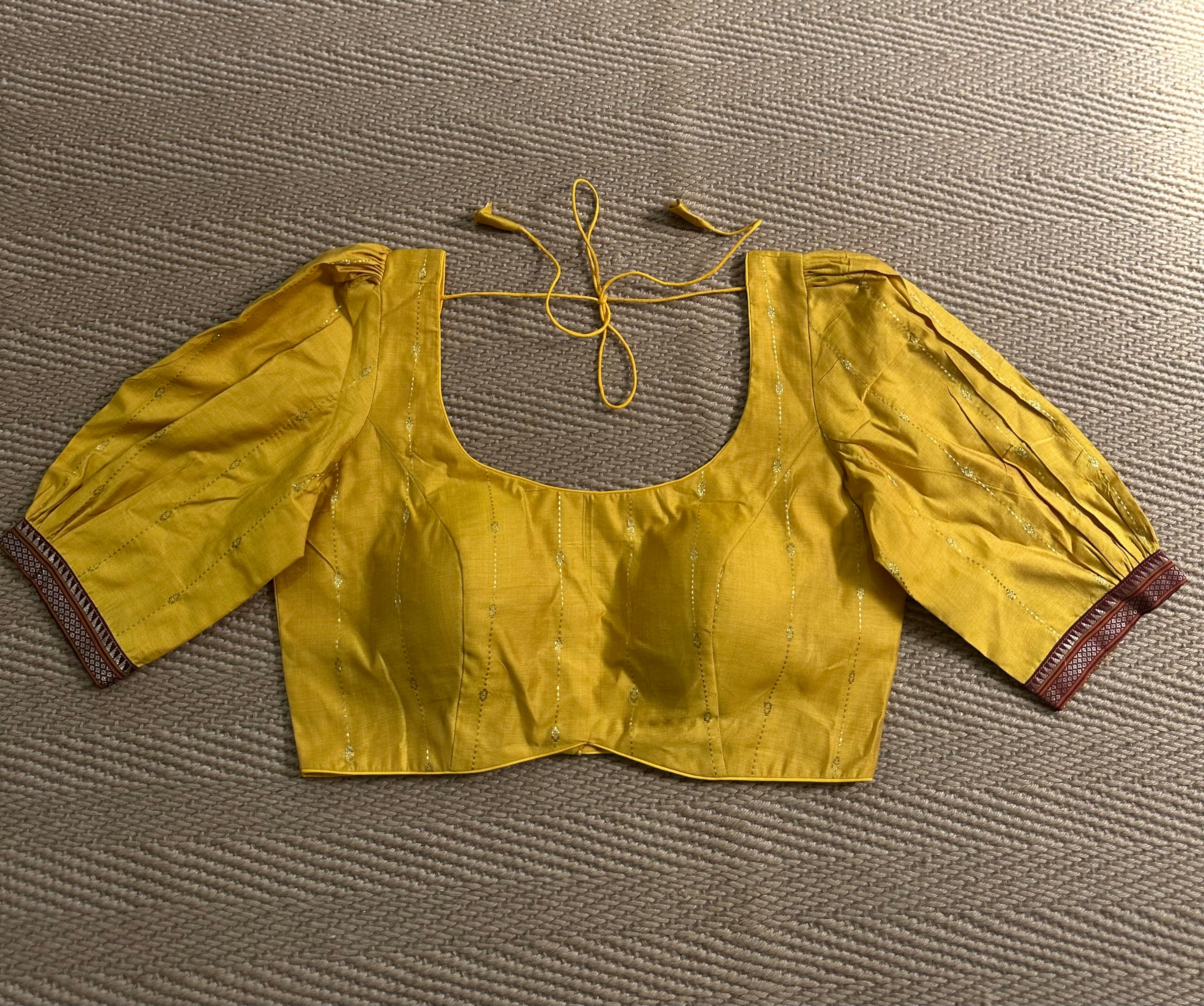 Yellow silk cotton blouse with sleeves