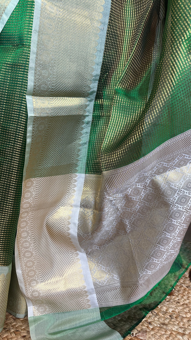 Semi Kanchivaram brocade saree with stitched blouse