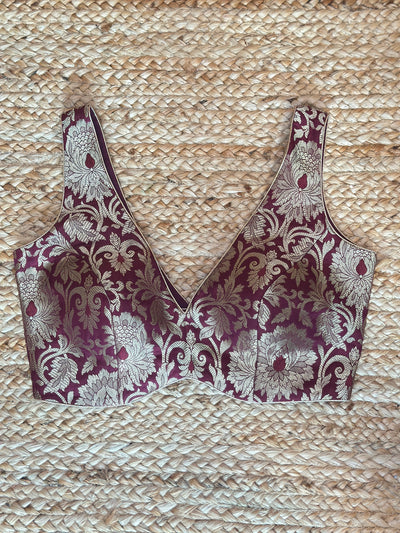 Wine brocade blouse