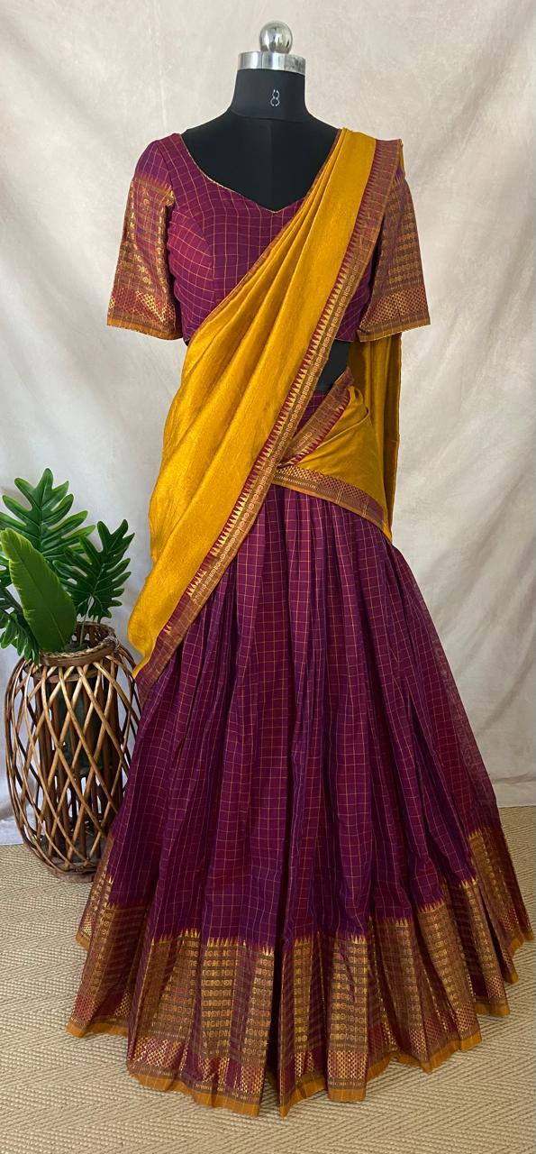 Dark Magenta narayenpettu cotton silk dhavani