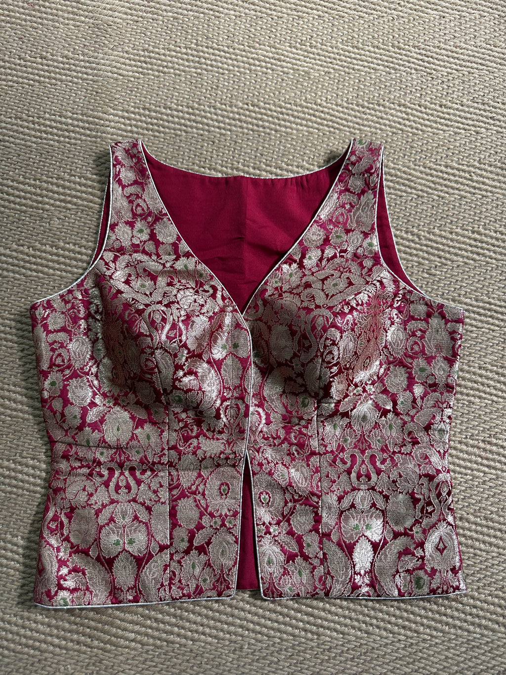 Maroon banarsi brocade long top