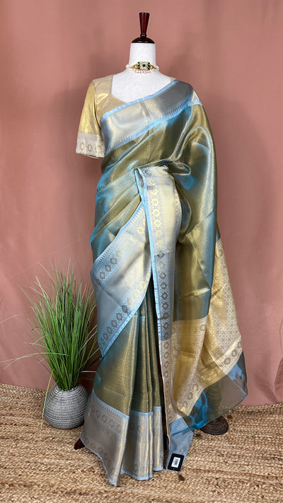 Semi Kanchivaram brocade saree with stitched blouse
