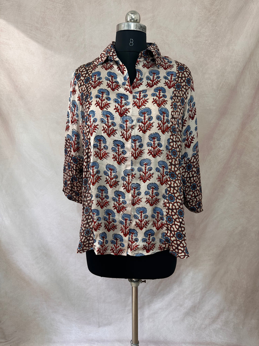 Pure Modal silk shirt with hand block print