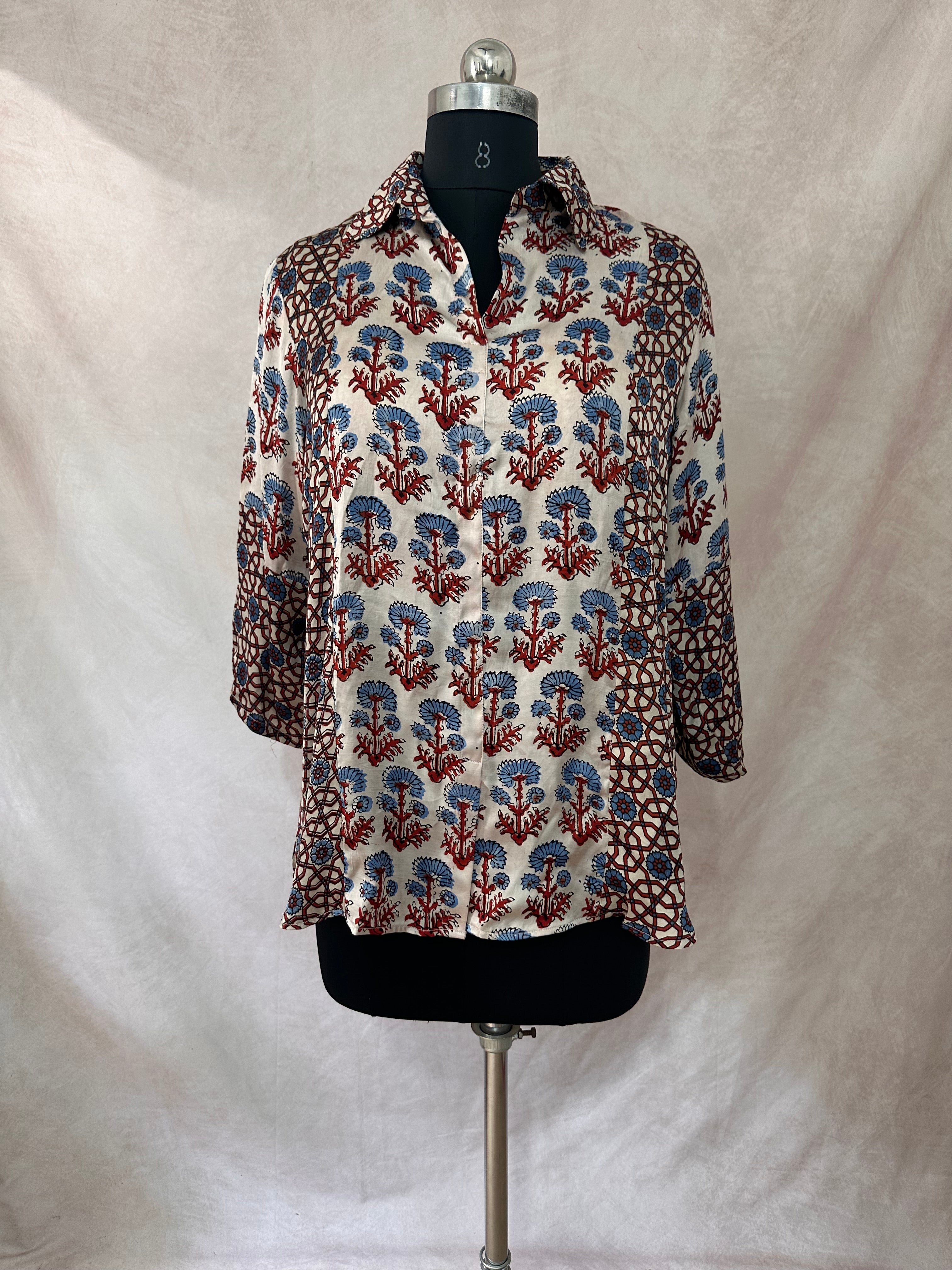 Pure Modal silk shirt with hand block print