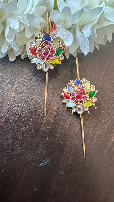 Multi color kundan stone ear pin/cuff