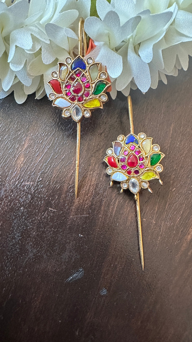 Multi color kundan stone ear pin/cuff
