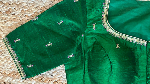 Green silk blouse with aari work