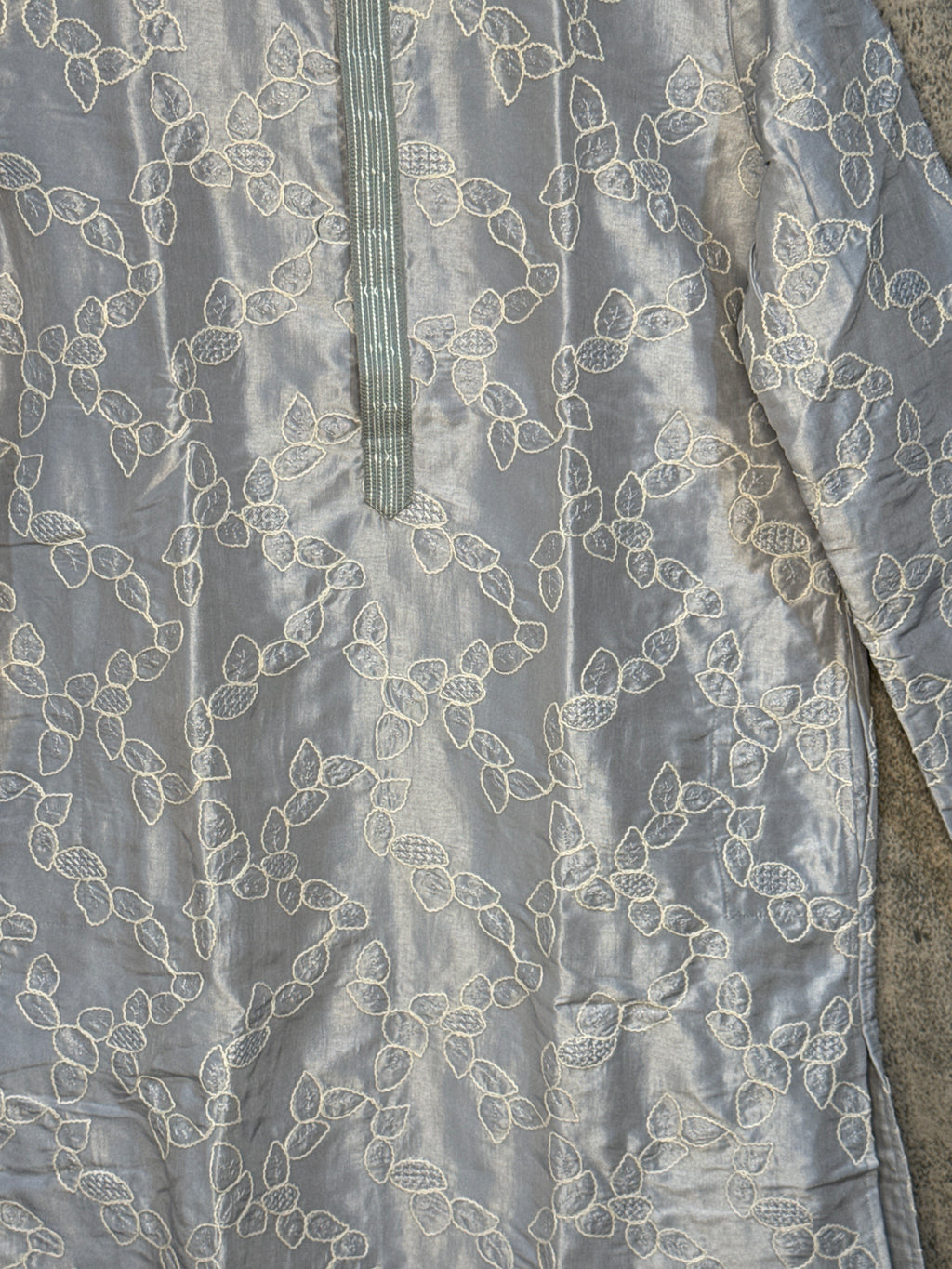 Light grey kurta with self embroidery