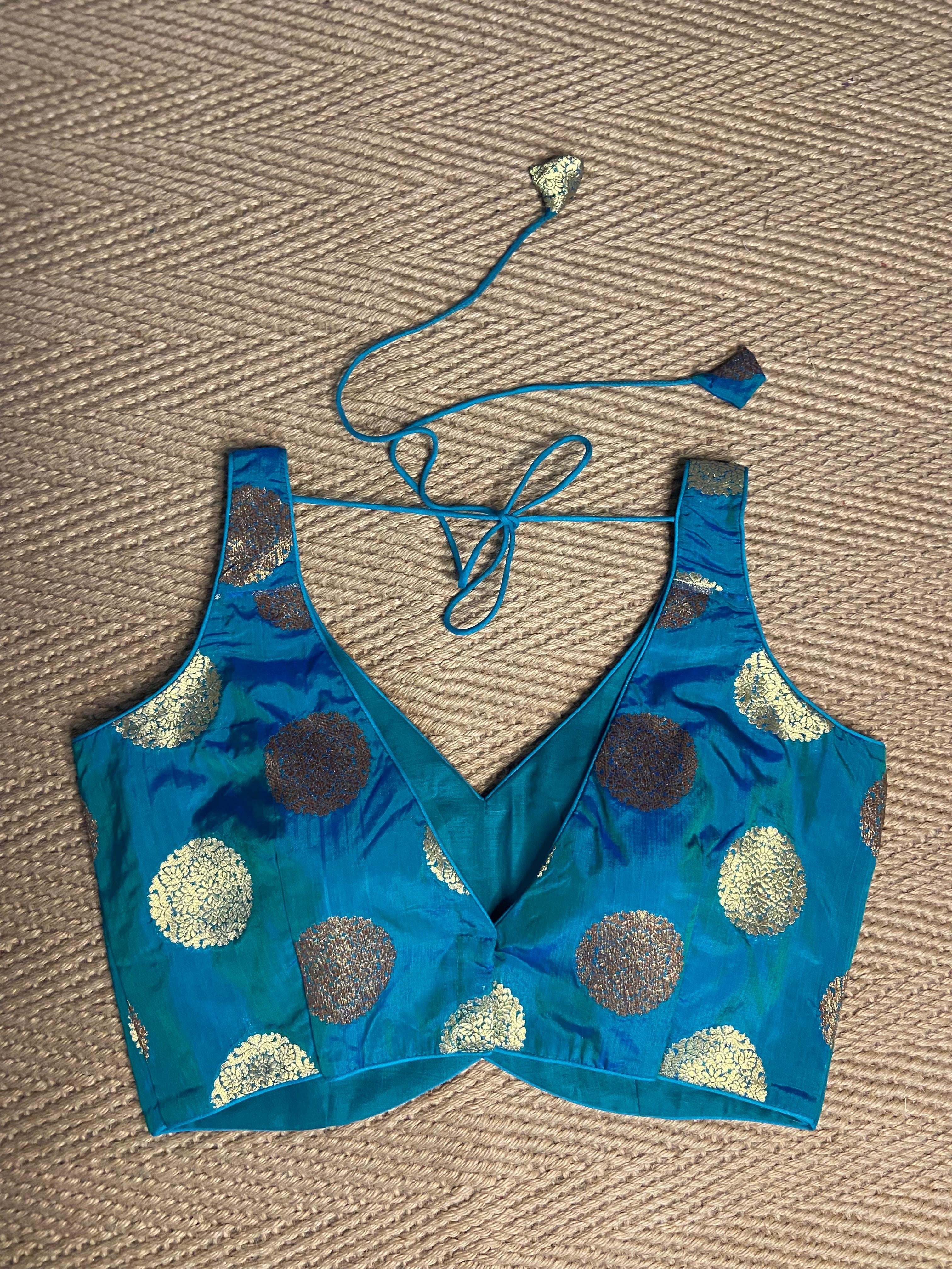 Double shaded blue brocade blouse