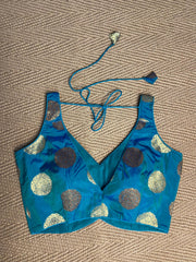 Double shaded blue brocade blouse