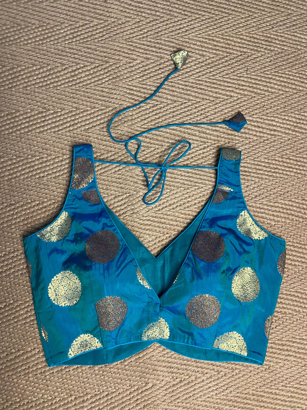 Double shaded blue brocade blouse