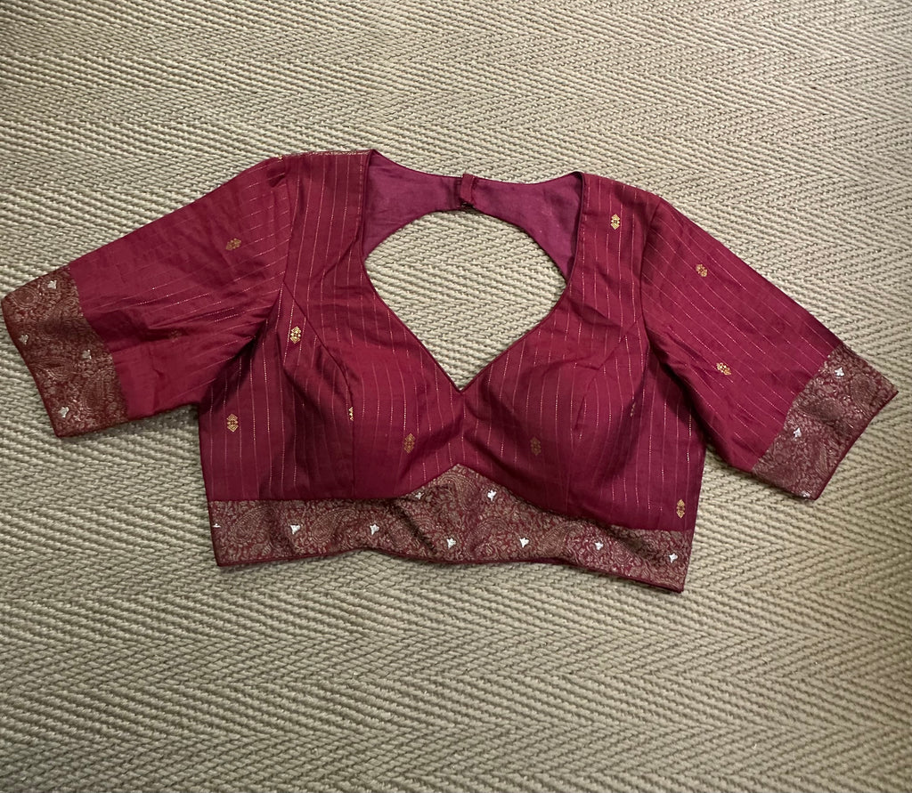 Red silk cotton blouse with  sleeves