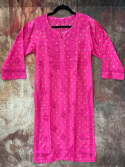 Pink color Banarsi silk chikankari kurti