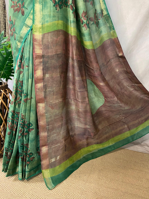 Nashpal Maheshwari cotton saree, Hand block printed with Natural dye