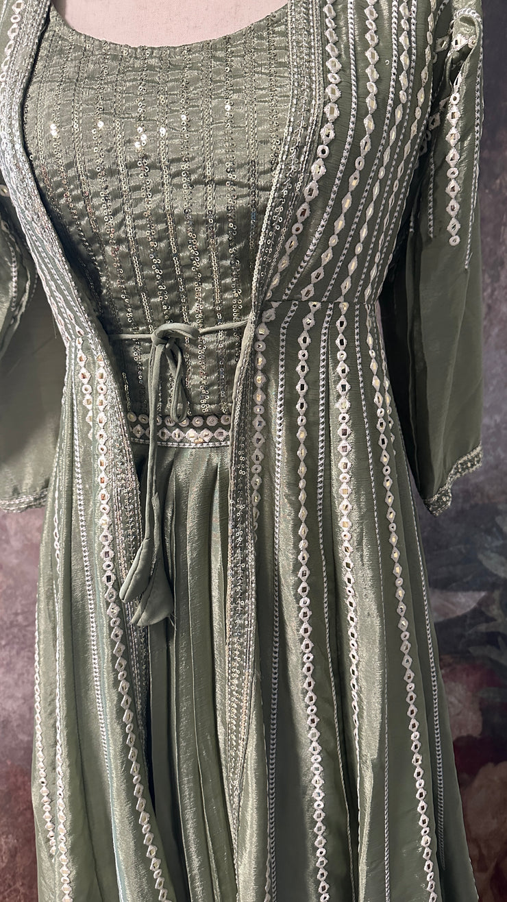 Olive green lehanga with shrug