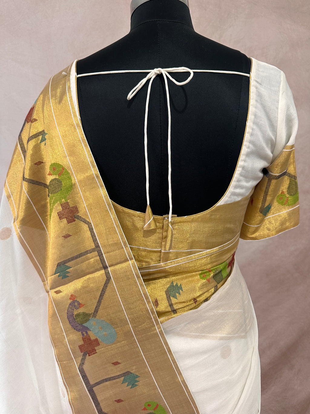 Handloom cotton paithani saree with stitched blouse