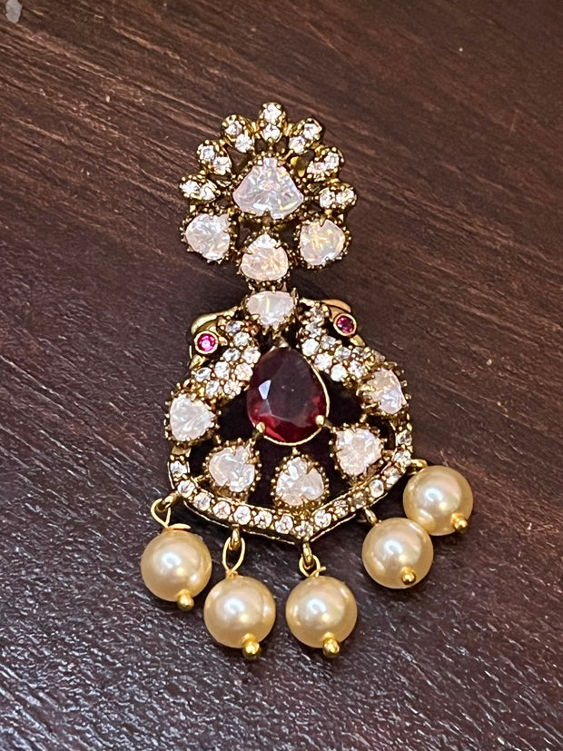 Victorian finish ruby pendent and earring