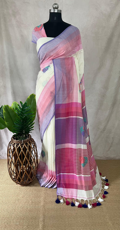 Mul cotton saree with heart kantha, with BP
