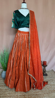 Orange 10 m flare skirt for garba with Dupatta