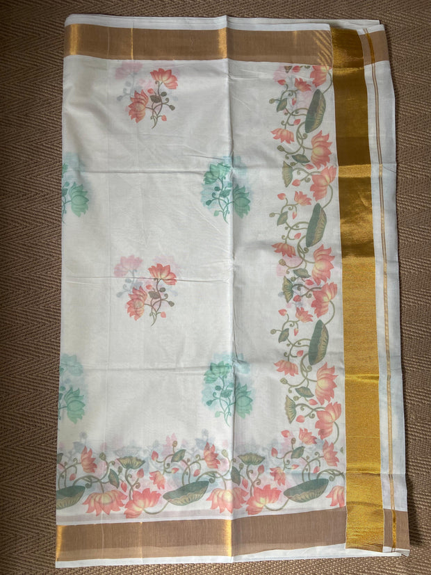 Cotton floral digital printed set saree