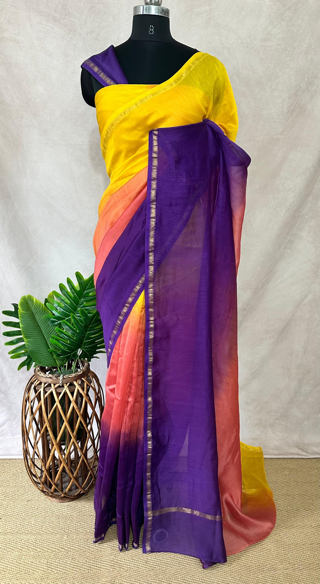 Chanderi cotton silk multi shaded saree, with BP