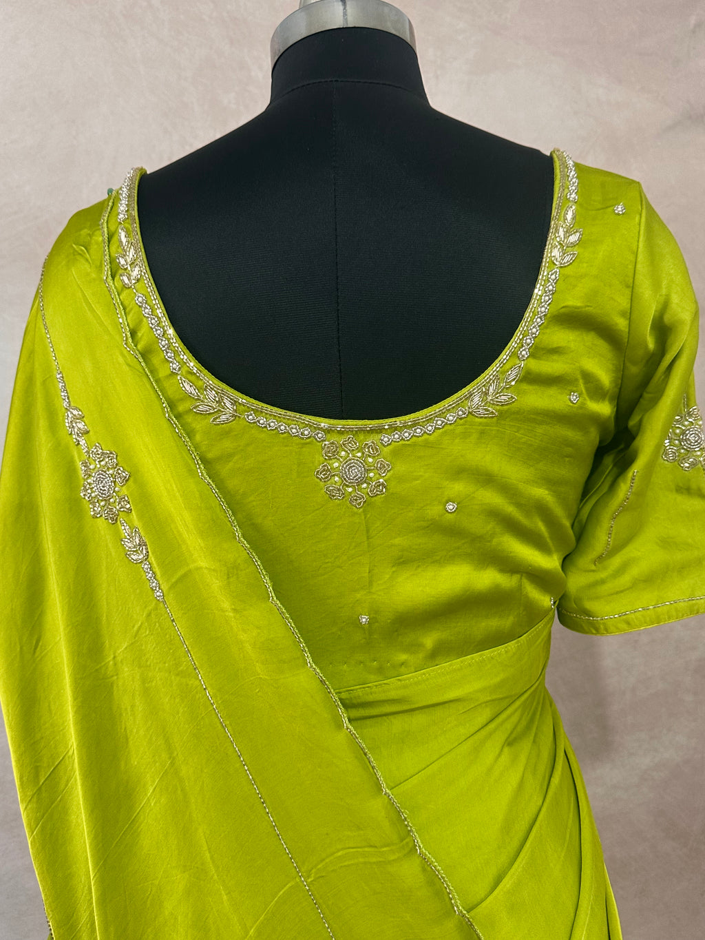 Modal silk saree with hand embroidery and stitched blouse