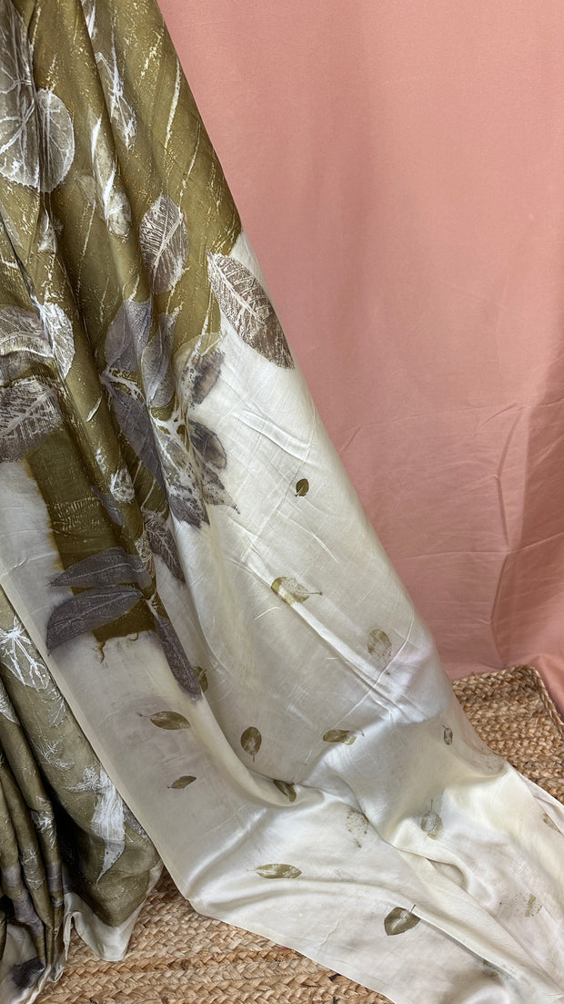 Eco printed modal silk saree with stitched blouse