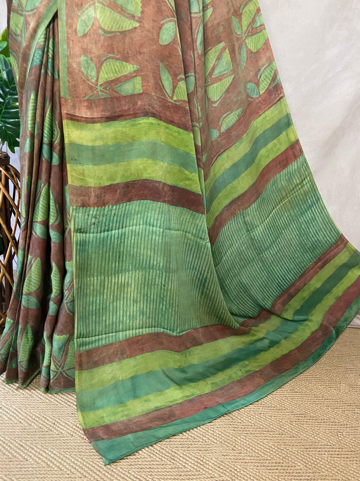 Nashpal Tussar by modal silk saree with hand block print with natural dye, with BP