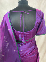 Purple chanderi katan silk saree with stitched blouse