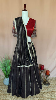 Brown 8m flare skirt for garba with Dupatta