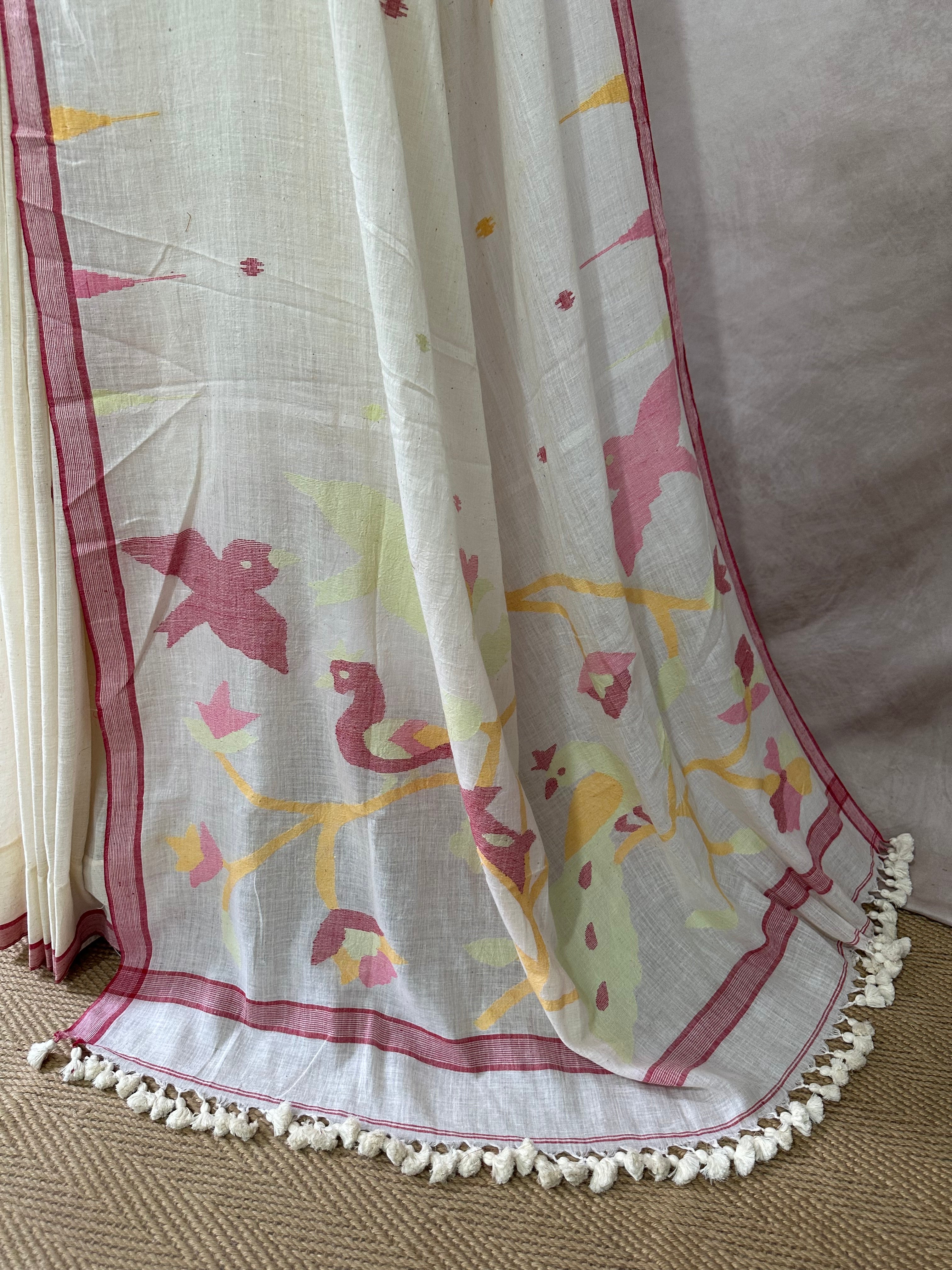 Handloom Khadi cotton saree with hand jamdani
