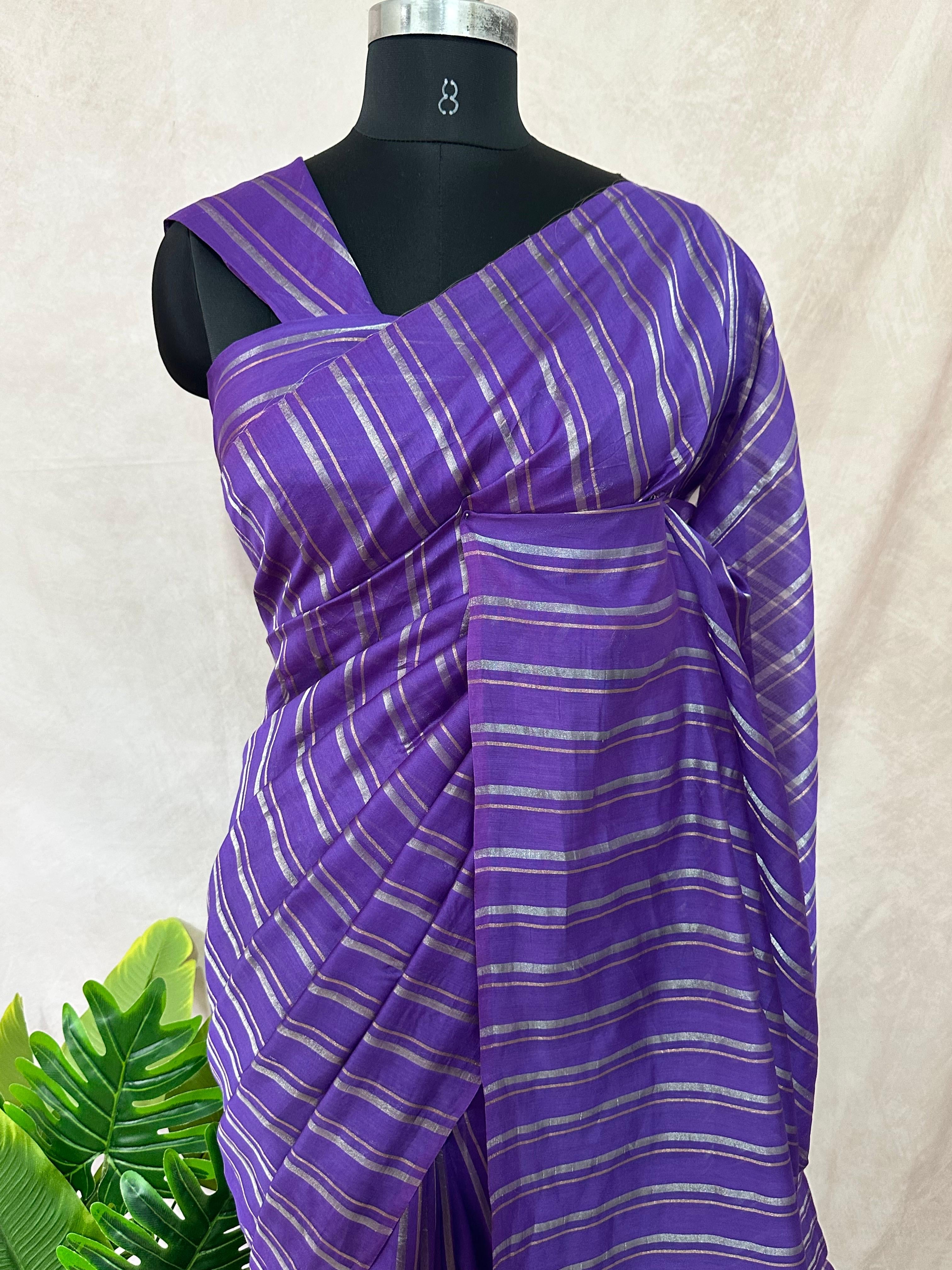 Chanderi tissue silk saree with stripe , No BP